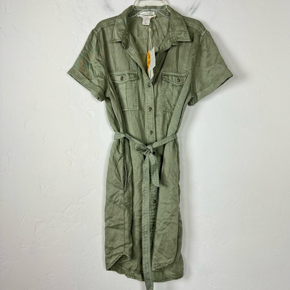 C&C California Dress Twill Knit Utility Solid Green Button‎ Down Chambray Denim - Picture 1 of 9